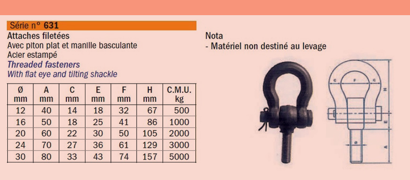 Attache-filetee-a-piton-a- manille SN° 631