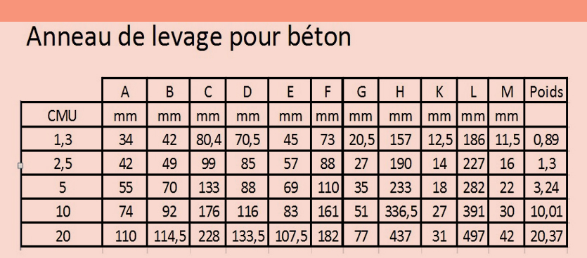 Anneau de levage pour béton