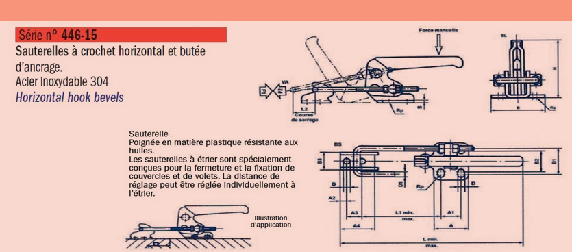 Sauterelle Inox à étrier horizontal et butée d'ancrage SN°446-25