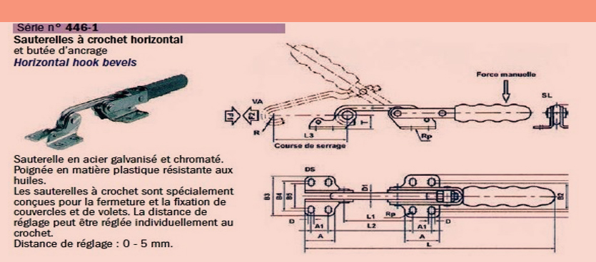 Sauterelle à crochet horizontal et butée d'ancrage SN°446-1