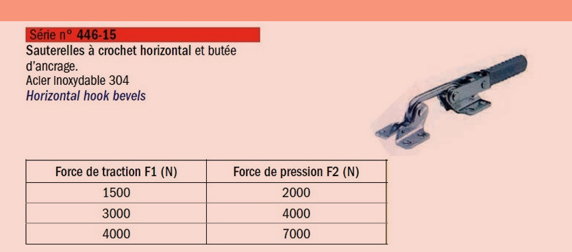 Sauterelle Inox à crochet horizontal et butée d'ancrage SN°446-15