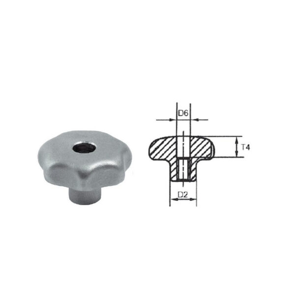 Bouton en forme d'étoile M10 trou debouchant inoxydable SN° 826-15